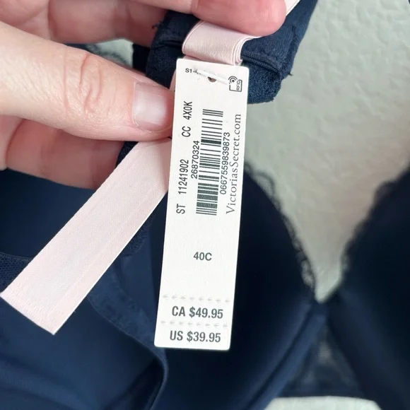 NWT Victoria’s Secret Lined Demi Lace Bra Navy Blue 40C - Picture 6 of 8